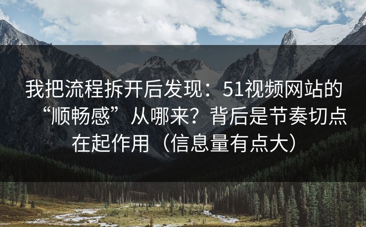 我把流程拆开后发现：51视频网站的“顺畅感”从哪来？背后是节奏切点在起作用（信息量有点大）